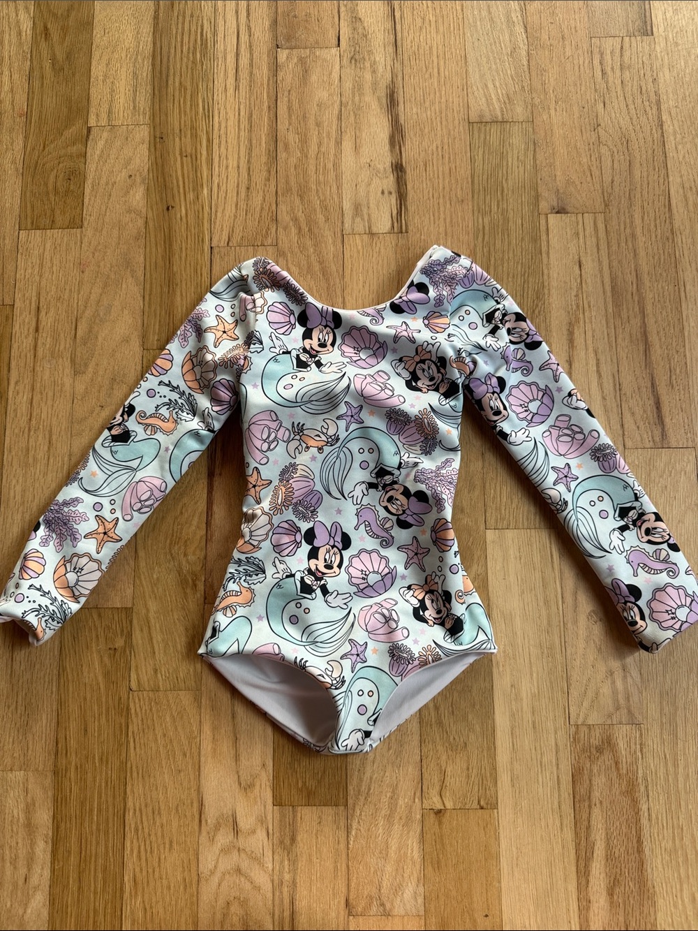 Minnie Mouse Mermaid Long Sleeve One-Piece Swimsuit - Pastel Pink & Mint